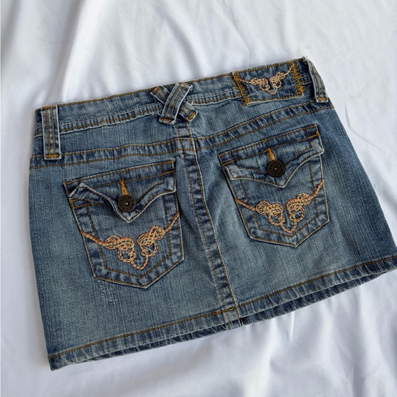 Vintage l.e.i Ashley Ultra Low Rise Denim Mini Skirt Size 0 Y2K - Picture 2 of 12
